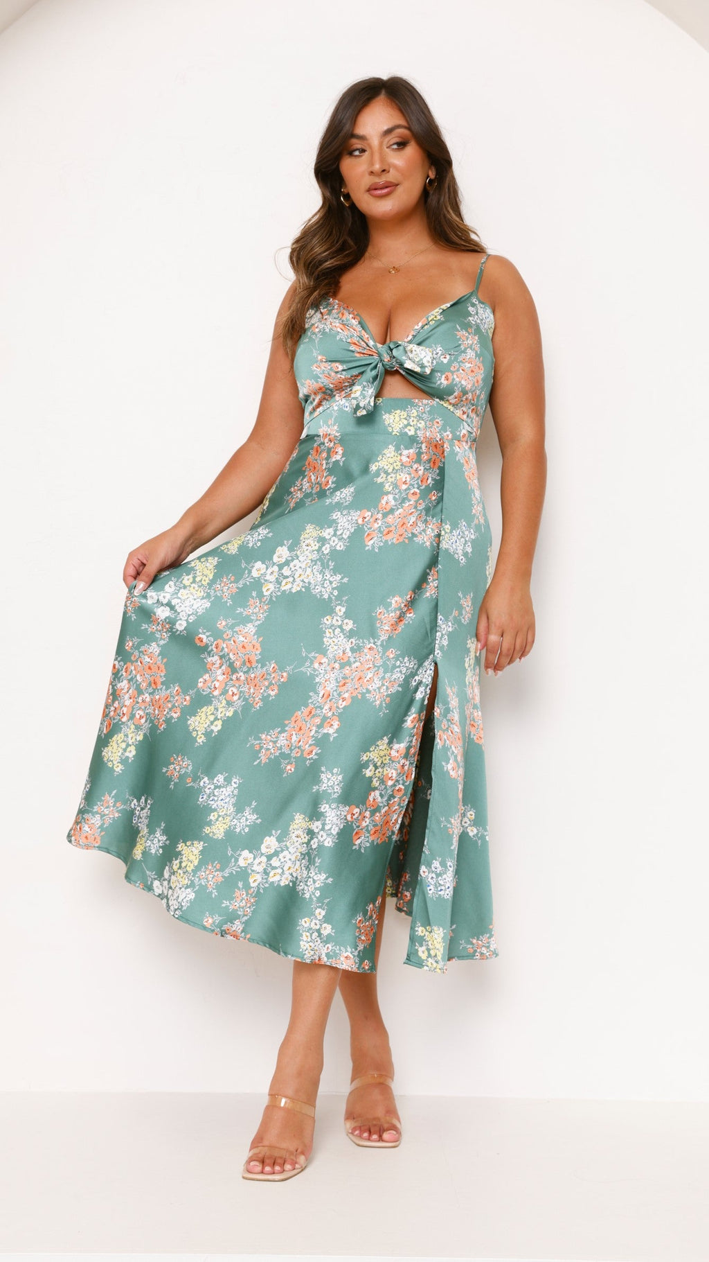 Vestido midi floral con escote anudado para mujer - Loisa