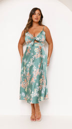 Vestido midi floral con escote anudado para mujer - Loisa