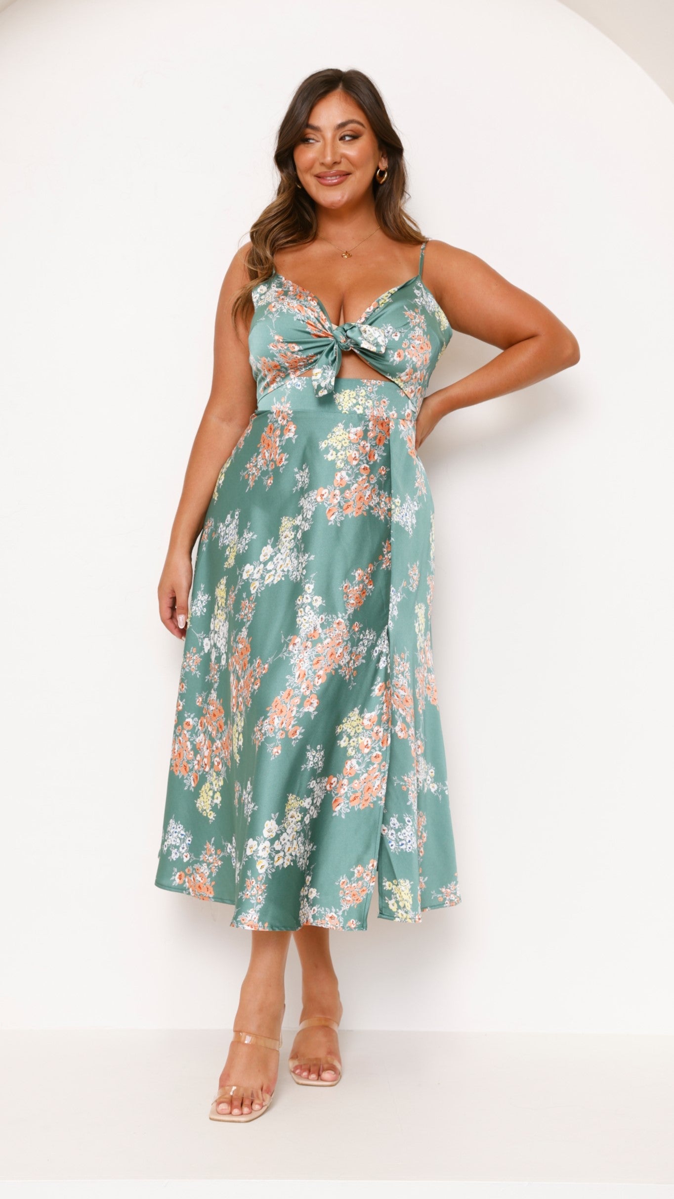 Vestido midi floral con escote anudado para mujer - Loisa