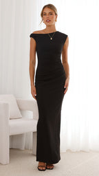 Vestido largo elegante ajustado con escote para mujer - Karely