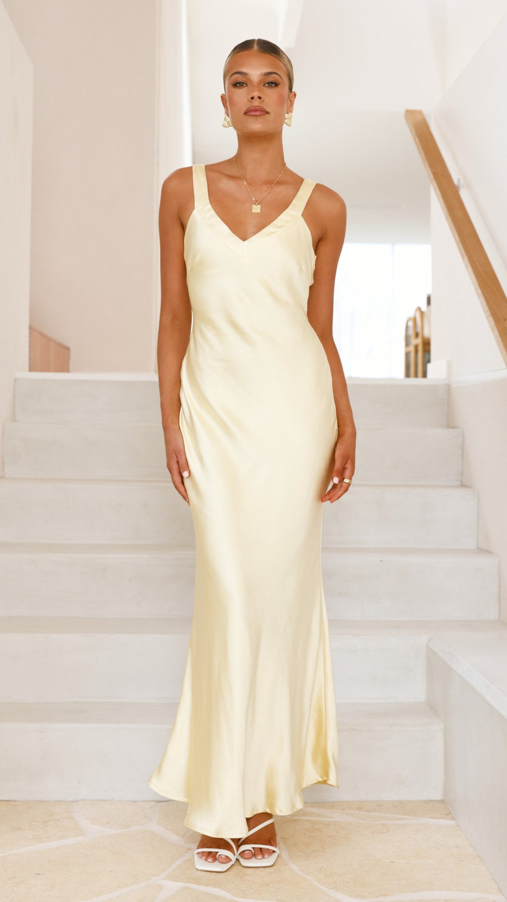 Vestido largo satinado con escote en V para mujer - Alondra