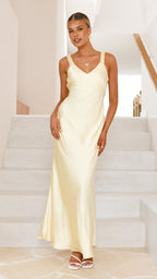 Vestido largo satinado con escote en V para mujer - Alondra