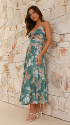 Vestido midi floral con escote anudado para mujer - Loisa