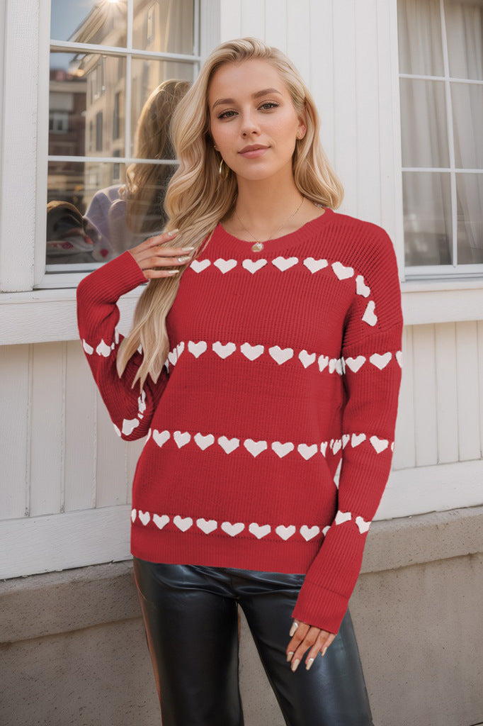 Pullover para mujer con estampado de corazones y cuello redondo - Rúnael