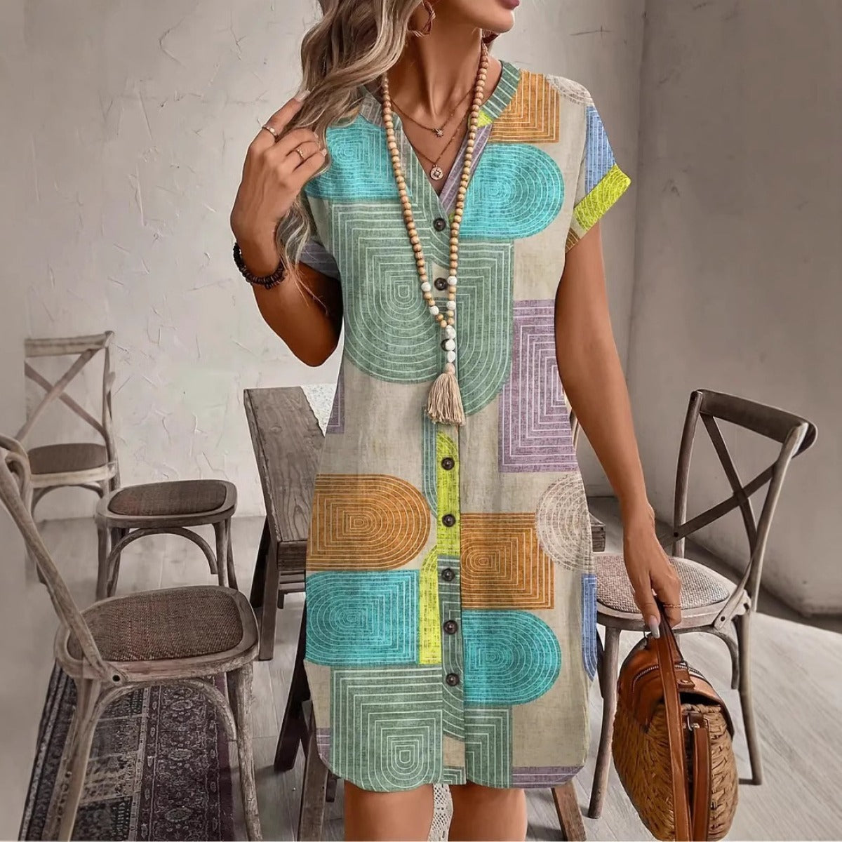 Vestido corto mujer estampado geométrico estilo casual - Marta