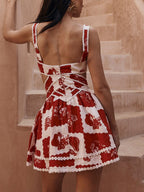 Gilma - Minivestido de línea A con escote en V y exclusivo estampado floral decorativo