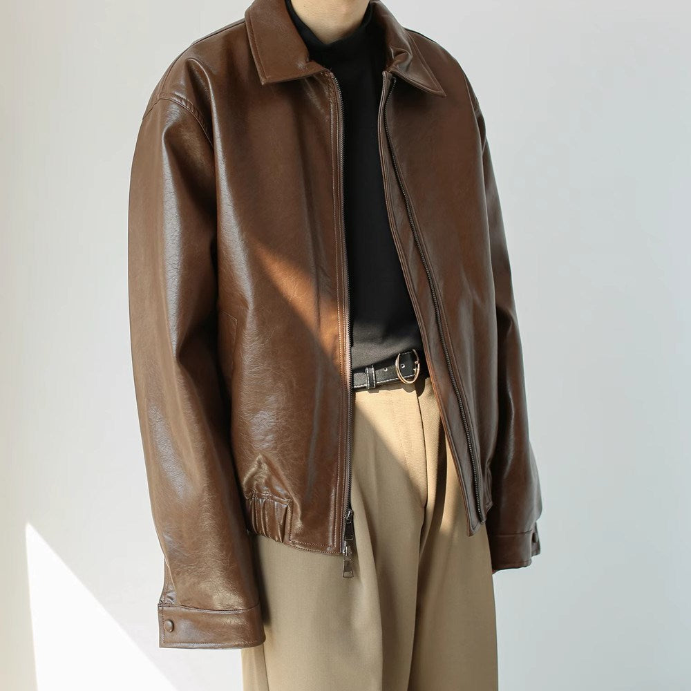 Chaqueta corta de cuero con cremallera para hombre - Emar