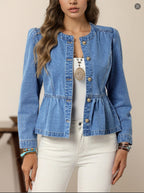 Chaqueta denim mujer con volante en cintura - Liora