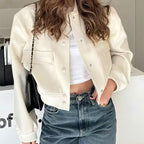 Tara - Chaqueta corta de mujer con cuello alto y grandes bolsillos