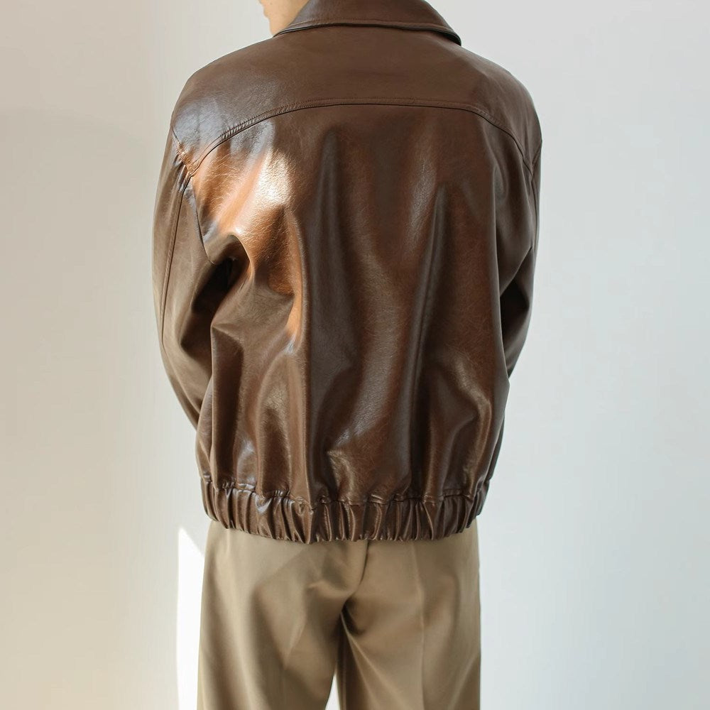 Chaqueta corta de cuero con cremallera para hombre - Emar