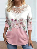 Sissy - Camiseta con estampado floral y detalles de encaje
