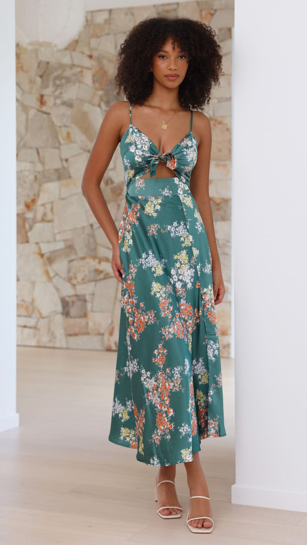Vestido midi floral con escote anudado para mujer - Loisa