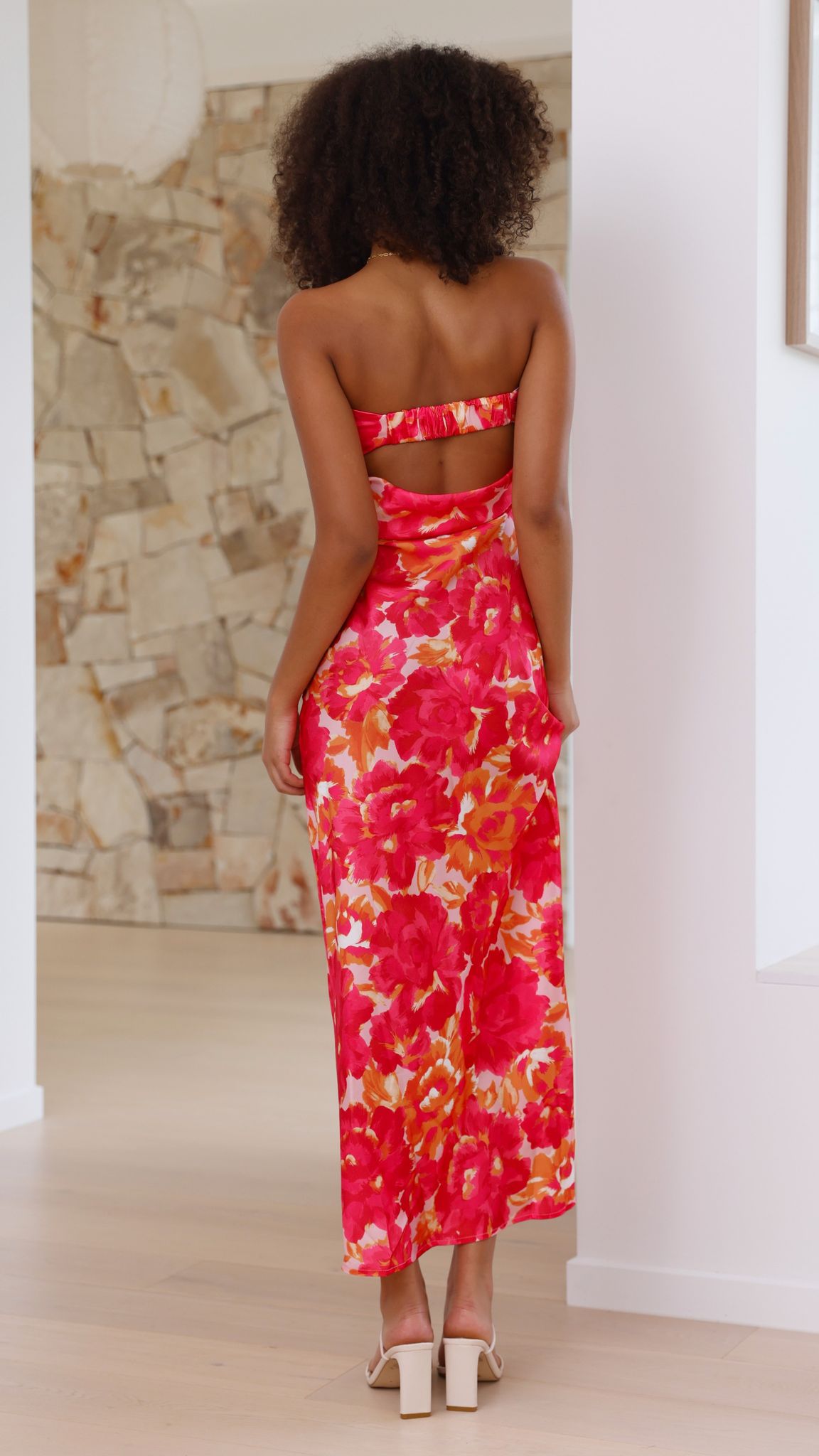 Vestido largo floral sin tirantes para mujer - Kaia
