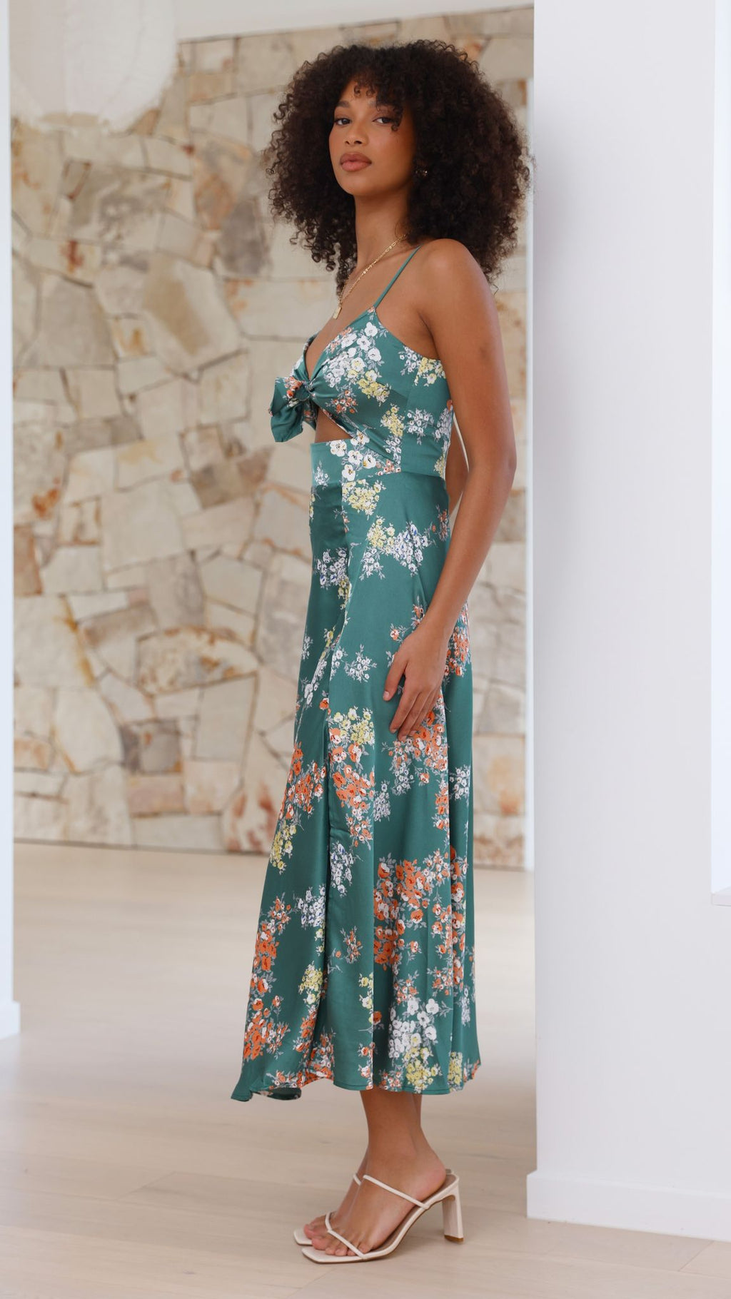 Vestido midi floral con escote anudado para mujer - Loisa
