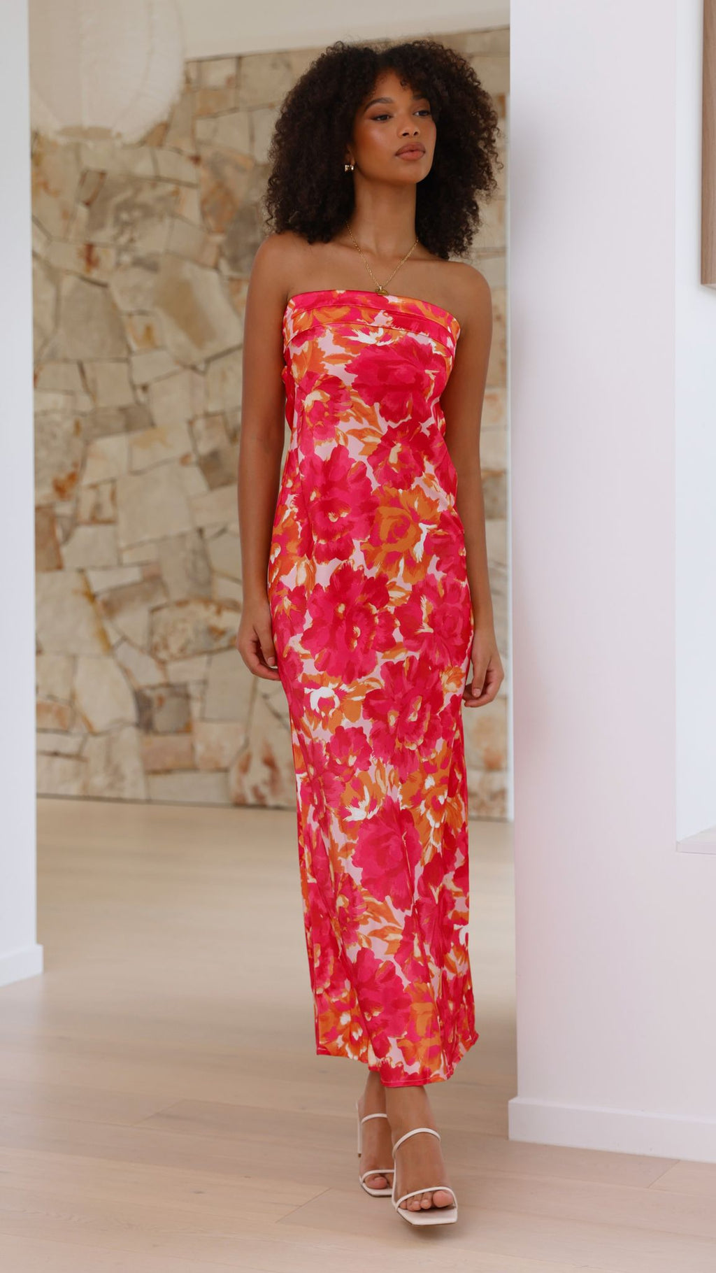 Vestido largo floral sin tirantes para mujer - Kaia