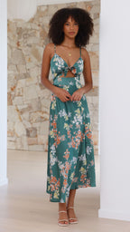 Vestido midi floral con escote anudado para mujer - Loisa