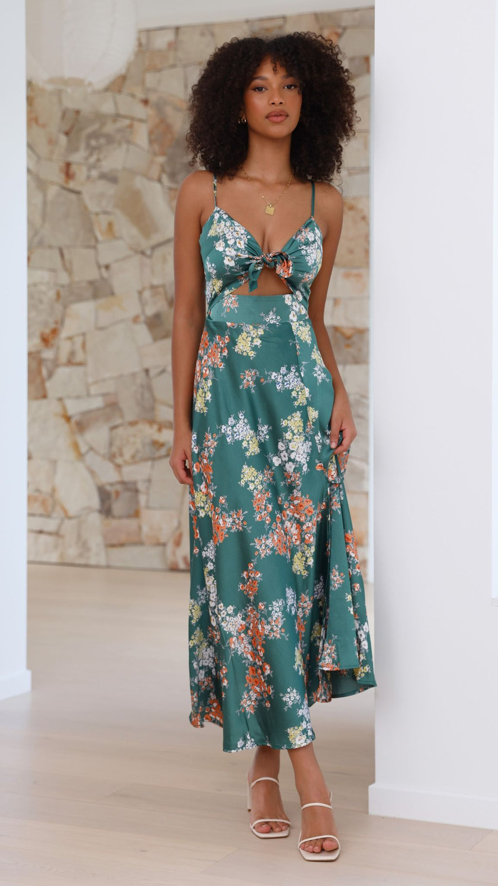 Vestido midi floral con escote anudado para mujer - Loisa