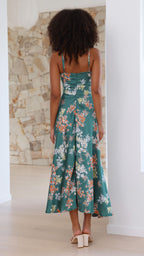 Vestido midi floral con escote anudado para mujer - Loisa