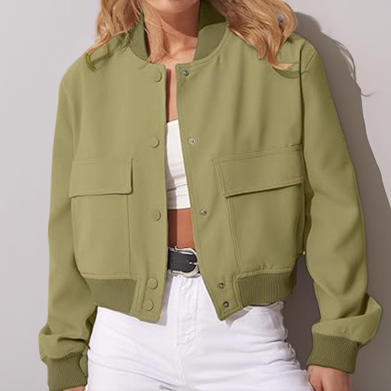 Tara - Chaqueta corta de mujer con cuello alto y grandes bolsillos