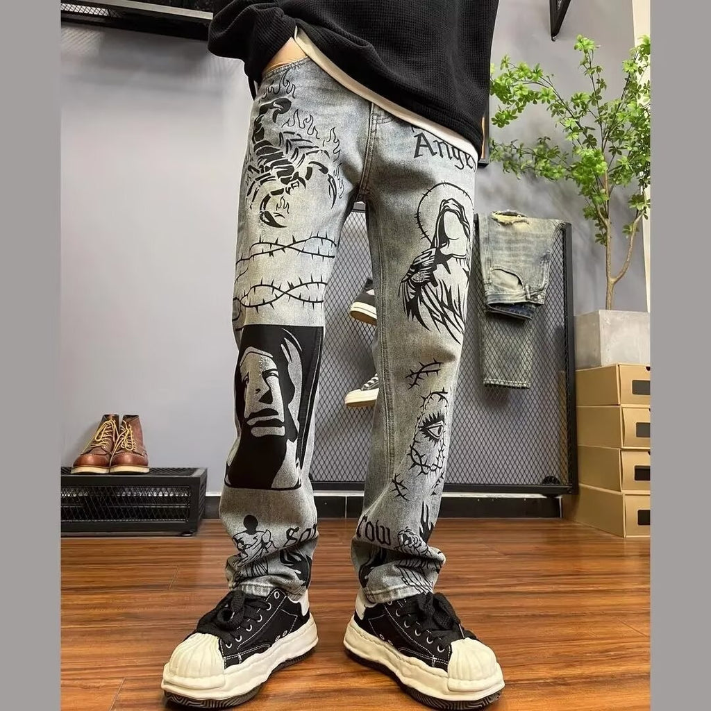 Pantalones vaqueros rectos con estampado gráfico - Halvard