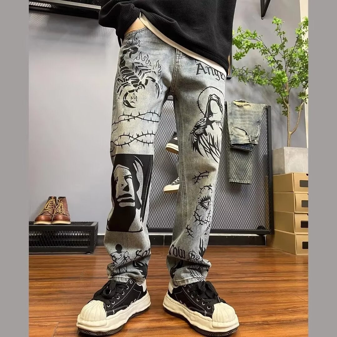 Pantalones vaqueros rectos con estampado gráfico - Halvard