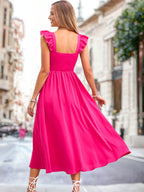 Astrid - Vestido de tirantes con volantes en color sólido