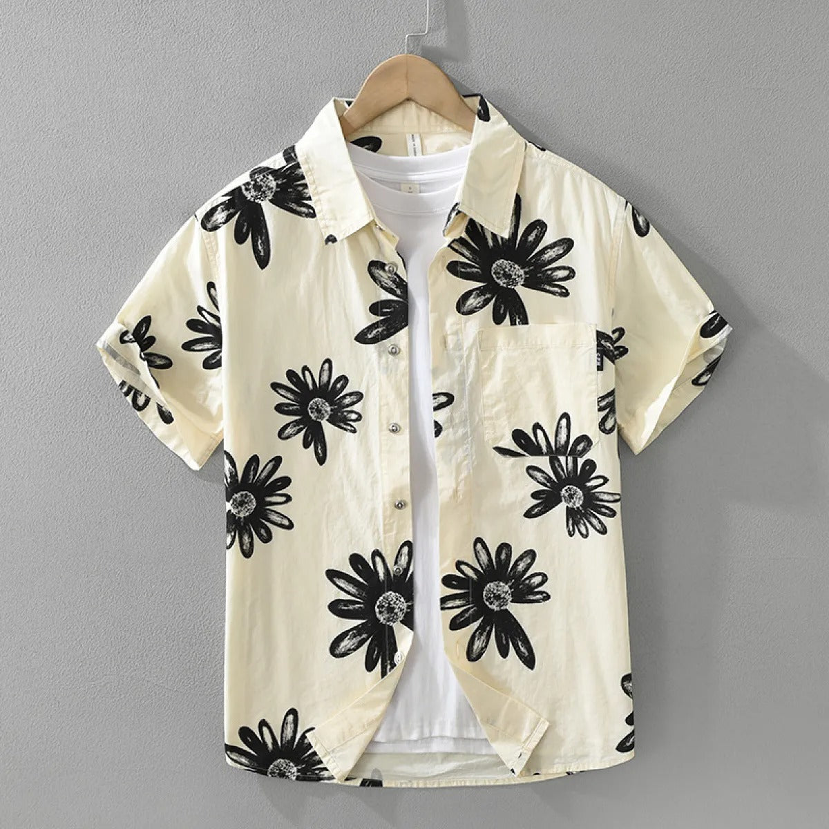 Camisa casual hombre algodón estampado floral manga corta - Rodrigo