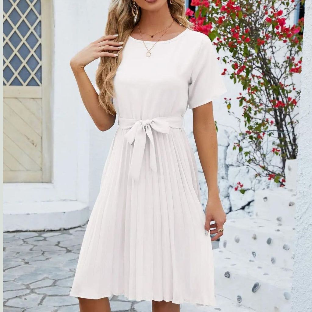 Isabella - Vestido midi plisado clásico con lazo en la cintura