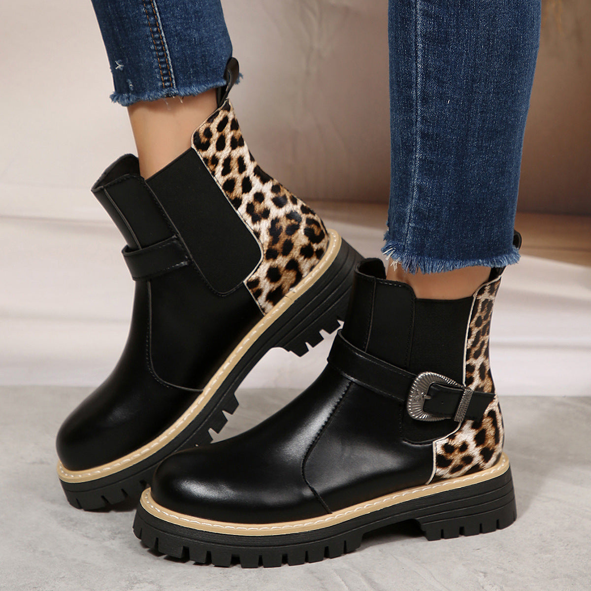 Botas de tobillo para mujer estampado de leopardo - Elviora