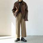 Chaqueta corta de cuero con cremallera para hombre - Emar