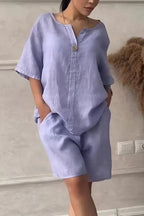 Conjunto de blusa suelta y short tiro alto casual para mujer - Maike