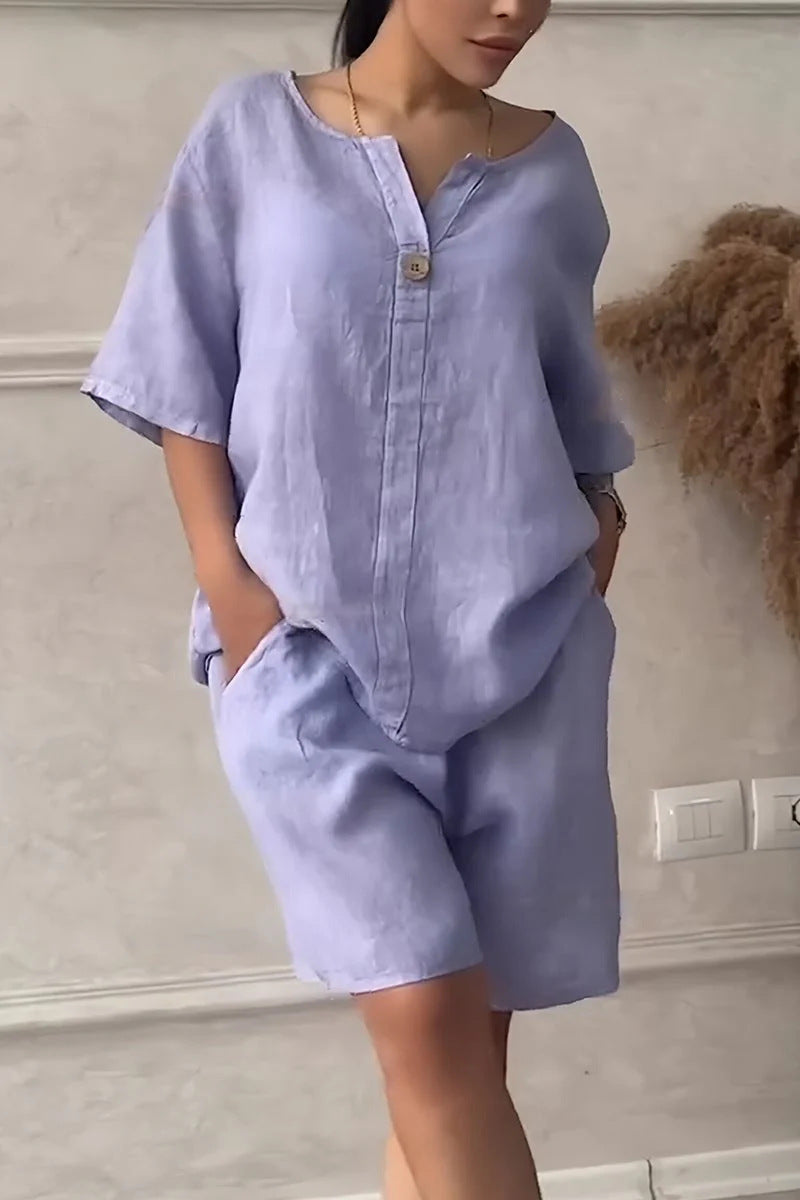 Conjunto de blusa suelta y short tiro alto casual para mujer - Maike