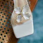 Sandalias mujer con flor elegante estilo perla dorada - Liora
