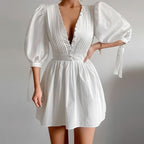 Vestido corto para mujer botones decorativos estilo evasé - Mirella