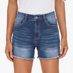 Shorts vaqueros para mujer tiro alto con bordes desflecados - Bianca