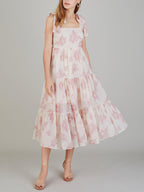 Lara - Vestido midi único con estampado floral retro y cordones