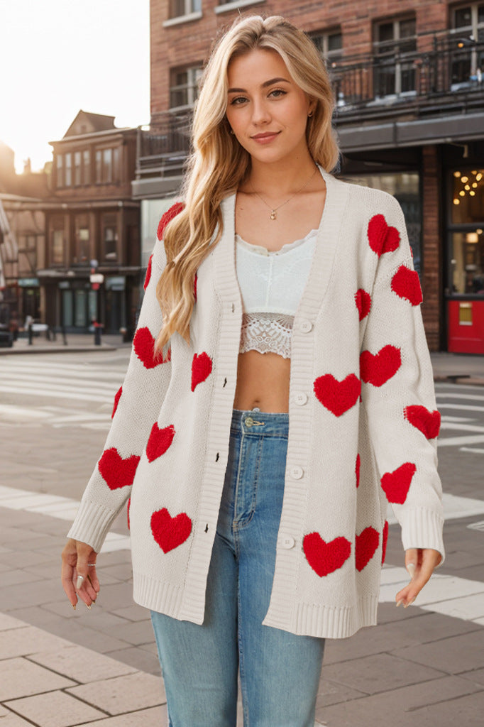 Cárdigan de punto con estampado de corazones - Ailith