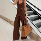 Conjunto de pantalón para mujer con tirantes y escote en pico estilo minimalista - Renata