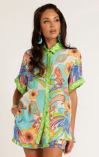Conjunto estampado de mujer con camisa y shorts ajustables - Arvella