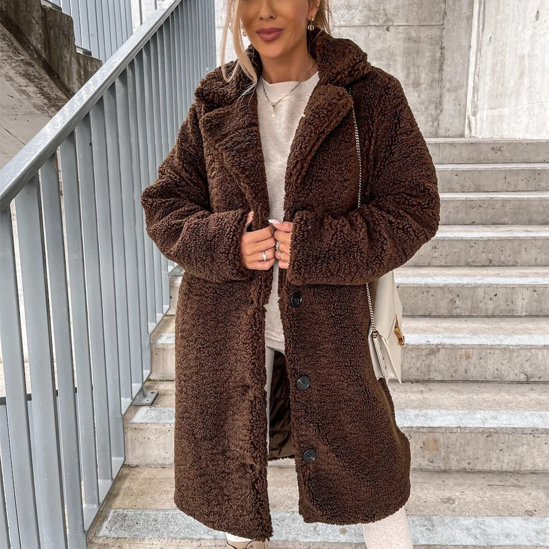 Chaqueta de felpa solapa clásica para mujer - Noly