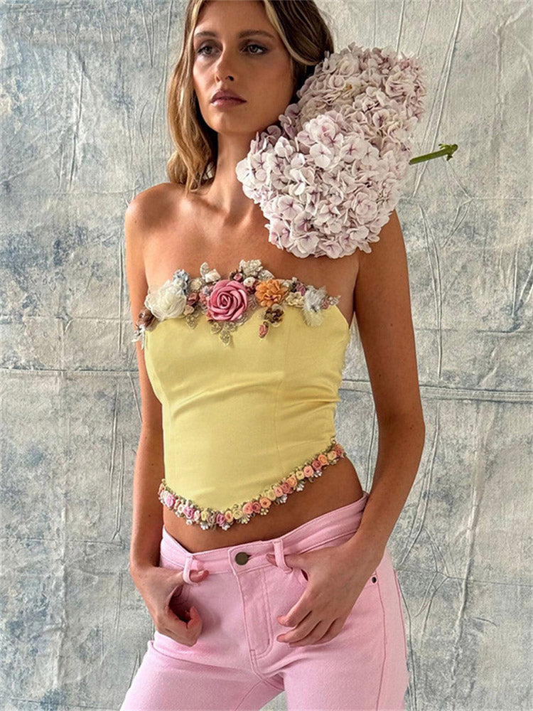 Evy - Top Corsé Vintage Raso Amarillo