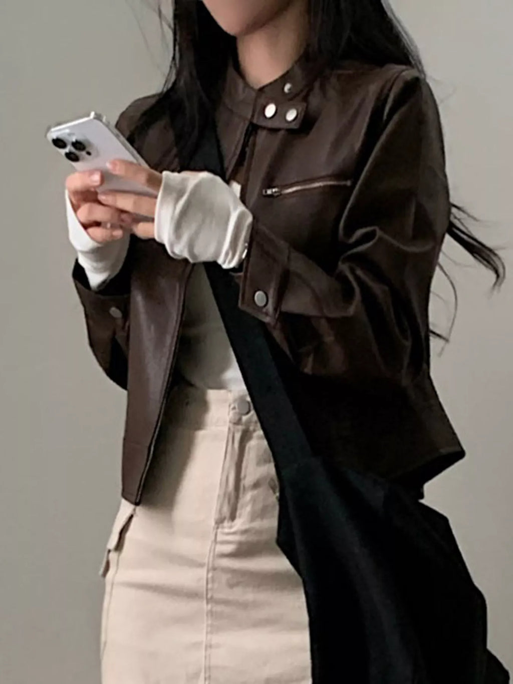 Chaqueta corta de piel para mujer - Liorane