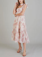 Lara - Vestido midi único con estampado floral retro y cordones