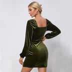 Vestido color verde en efecto terciopelo - Nauwe