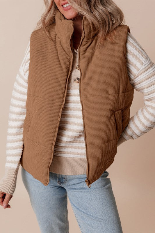Chaleco acolchado de pana con cuello alto para mujer - Norayne