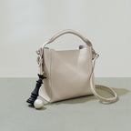 Bolso bucket para mujer de piel auténtica diseño estructurado - Celeste