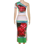 Lunara - Conjunto con vestido tubo y escote halterneck estampado floral