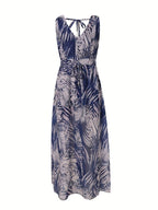 Abitha - Vestido bohemio con cordón y estampado tropical