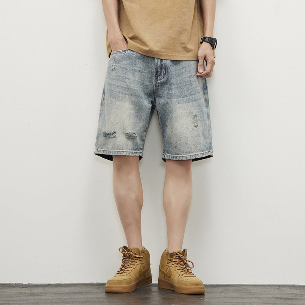 Pantalones cortos hombre denim desgastado estilo recto - Tomás