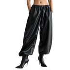 Pantalones para mujer de efecto piel con cordones en el bajo - Eirenne